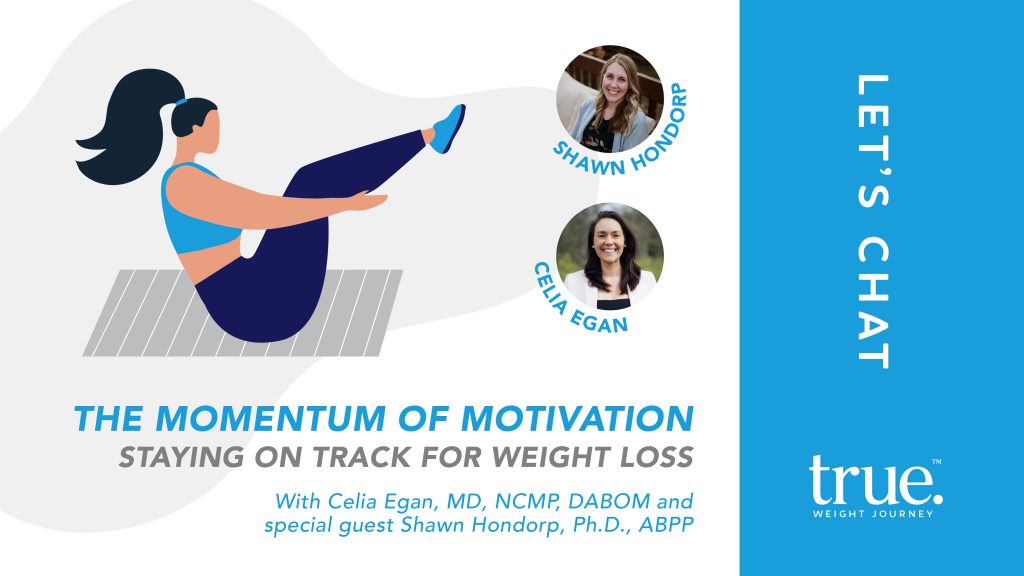 Motivation in Weight Loss Illustration of a woman working out that says "Momentum of motivation"
